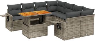 vidaXL Vidaxl - Set De Sof&aacute;s De Jard&iacute;n Con Cojines 9 Pzas Rat&aacute;n Sint&eacute;tico Gris