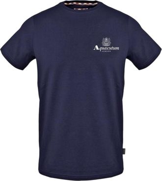 Aquascutum Heren-T-shirt met ronde hals en logo-opdruk (Marine)