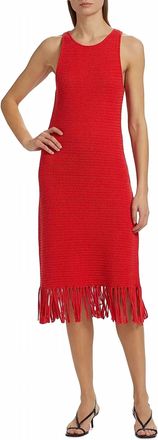 Rails Nia Cotton-Blend Fringe-Hem Knit Midi Dress In Cherry