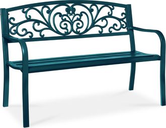 Best Choice Products Outdoor Steel Bench Garden Patio Porch Furniture w/ Floral Design Backrest