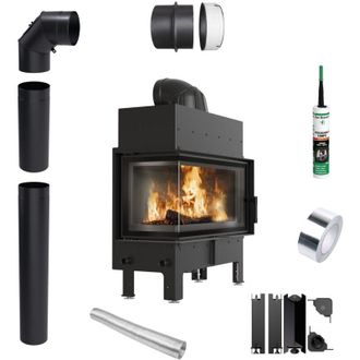 Kratki Kamineinsatz KRATKI FLOKI L Lewy 12 kW fi200 Schwarz TERMOTEC Rohrset