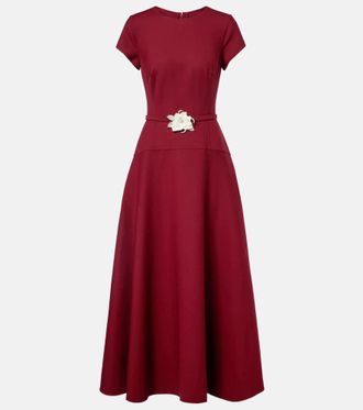 Oscar De La Renta Floral-appliqué wool-blend crêpe maxi dress