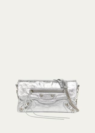 Balenciaga Le City Metallic Arena Leather Clutch Bag