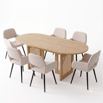 Urban Meuble Conjunto mesa de comedor extensible 200 cm y 6 sillas beige y metal