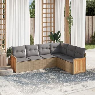 vidaXL Vidaxl - Juego De Sof&aacute;s Jard&iacute;n Con Cojines 6 Pzas Rat&aacute;n Sint&eacute;tico Beige