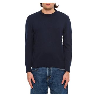 Thom Browne Round-neck Knitwear, male, Blue, XL, Stitch Jumper