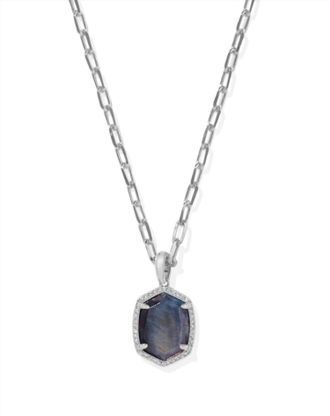 Kendra Scott Womens Daphne Pave Frame Short Pendant Necklace In Silver Navy Tigers Eye