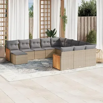 vidaXL Set De Sof&aacute;s De Jard&iacute;n 12 Pzas Y Cojines Rat&aacute;n Sint&eacute;tico Marr&oacute;n Vidaxl