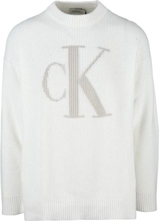 Calvin Klein Jeans Truien & Vesten, Heren, Wit, L, Katoen, Maglione girocollo