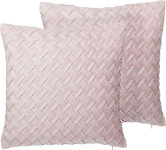 Beliani Beliani - Conjunto De Cojines Decorativos Trenzados Rosa 45 X 45 Cm Decoraci&oacute;n Moderna Glamour Tithonia