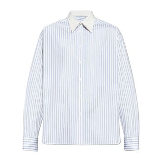 Lanvin Formal Shirts, male, White, Size: 2XL Oversized Striped Cotton Poplin Shirt