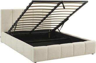 Sweeek Cama ba&uacute;l con somier a l&aacute;minas y cabecero 140cm, acabado en borreguito