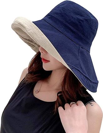 Generic Kisyard Reversible Bucket Hat for Women Summer UV Sun Protection Wide Brim Fishing Hat Foldable Travel Beach