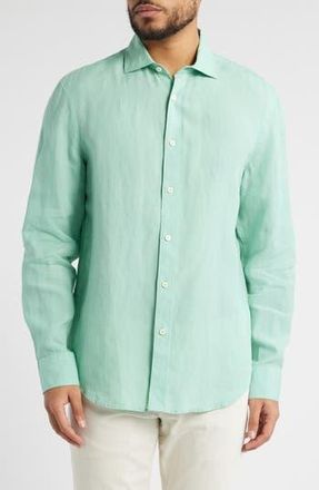 Bugatchi Axel Shaped Fit Linen Button-Up Shirt in Menthol at Nordstrom Rack, Size Medium