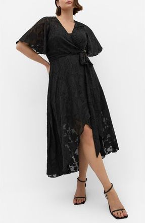 City Chic Maxi Love Burnout Wrap Dress in Black at Nordstrom, Size 20W