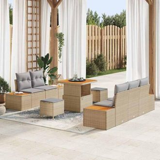 vidaXL Vidaxl - Conjunto De Sof&aacute; De Jard&iacute;n Con Coj&iacute;n 8 Pcs Beige Polirat&aacute;n