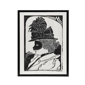 Artery8 Pierrette Woman With Mask De Mesquita Framed Canvas Wall Art Print in White | Size: W24 x H32