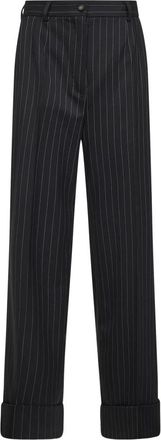 Dolce & Gabbana Nauwsluitende Bi-stretch wollen pantalon met krijtstreep - Dames - Wijde Broeken - Zwart - L - Wol - Broeken