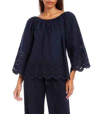 Karen Kane Embroided Top In Navy