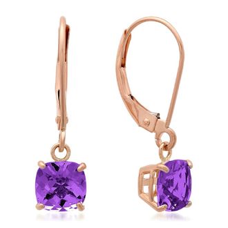 MAX + STONE Solid 10K Yellow, White or Rose Gold 6mm Cushion Cut Gemstone Dangle Earrings