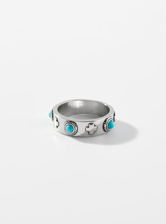 Le 31 Mens Embossed cross and stone ring