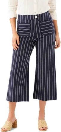 Karen Kane Stripe Cotton Blend Crop Wide Leg Pants in Navy at Nordstrom, Size 14