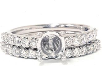 Pompeii3 3/4ct Half Eternity Diamond Ring Set 14K White Gold Size Selectable