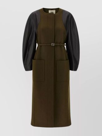 Fendi single-breasted midi wool and leather coat