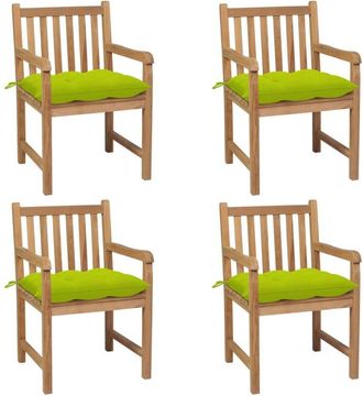 vidaXL Sillas De Jard&iacute;n 4 Uds Madera De Teca Y Cojines Verde Brillante Vidaxl