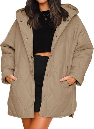 Generic Womens 2025 Long Winter Coat Quilted Hooded Jacket Lightweight Oversized Baggy Fall Fashion Business Casual Outerwear