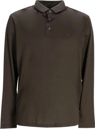 Emporio Armani Tops, Heren, Bruin, S, Katoen, Bruine polo met lange mouwen