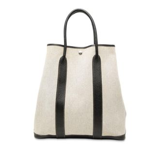 Herm&egrave;s Black Gray Toile H Buffle Skipper Leather Handbag Tote Bag (Pre-Owned)