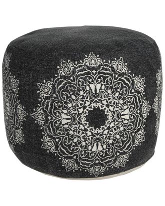 LR Home Lr Home Evelyn Black/White Medallion Flatweave Ottoman Pouf