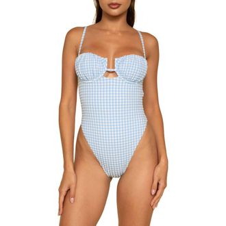Montce Swim Gingham Underwire One-Piece Swimsuit in Periwinkle Micro Gingham at Nordstrom Rack, Size X-Small