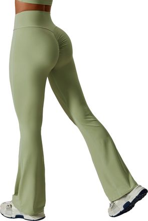 Feoya Womens Yoga Flared Leggings Butt Lifting Flare Pants for Women High Waisted Tummy Control Leggings Bootcut Ruched Scrunch Bums Legging Gym Sport Worko