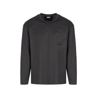 C.P. Company C.P. Company, Long Sleeve T-Shirts, male, Gray, S, Mercerized LS Pocket