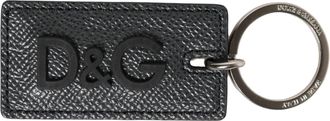 Dolce & Gabbana Womens Black Calf Leather D&g Logo Metal Ring Keyring Keychain | Silver