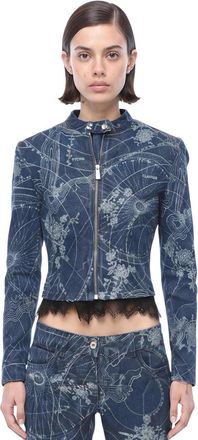 Off-white Blue Printed Band Collar Jacket