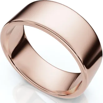 Pompeii3 8mm Flat High Polished Comfort Fit Plain Wedding Band 14K Rose Gold Ring Size Selectable