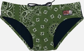 MC2 Saint Barth Man Swim Briefs With Military Green Bandanna Print