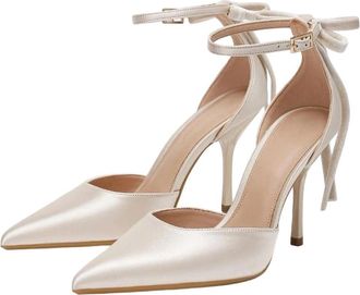 Generic Women Satin High Heel Pumps Pointed Toe Decoration Party Wedding Fashion Dress Shoes Apricot