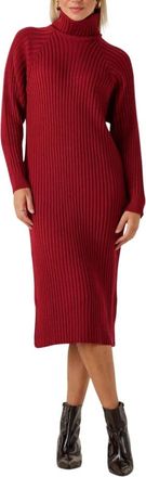 Y.A.S Rode Gebreide Midi Rollneck Jurk - Dames - Kleedjes - Rood - L - Katoen - Kleedjes