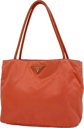 Prada Orange Nylon Leather Shoulder Bag Tote Bag (Pre-Owned)