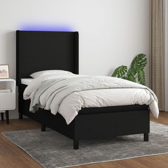 vidaXL Cama Box Spring Colch&oacute;n Y Luces Led Tela Negro 80x200 Cm Vidaxl