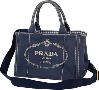 Prada Navy Denim Shoulder Bag Tote Bag (Pre-Owned)