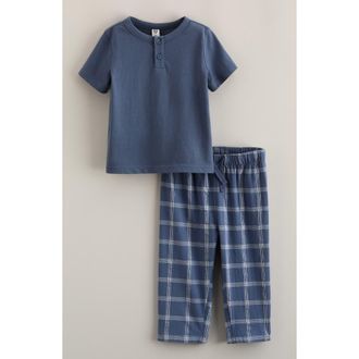 Nordstrom Henley T-Shirt & Pants Set in Blue Del Mar Voyage Plaid at Nordstrom, Size 12M