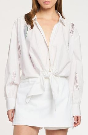 Cinq &agrave; Sept Marianna Paillette Whirl Stretch Poplin Button-Up Shirt in White at Nordstrom, Size X-Large
