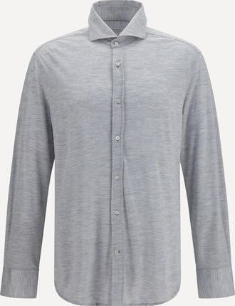 Brunello Cucinelli Camicia in jersey di seta e cotone con colletto spread Man M