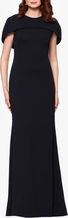Betsy & Adam Cape Short Sleeve Scuba Crepe Gown in Black at Nordstrom, Size 12