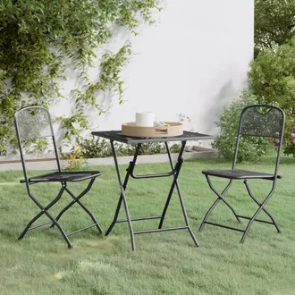 vidaXL Set De Comedor De Jard&iacute;n 3 Pzas Malla Metal Expandido Antracita Vidaxl